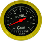 GAFFRIG 3 3/8 INCH ELECTRIC TACH/HOUR METER 0-6000, 8000, & 10000 RPM GAUGE BLACK STEP RIM (008) / YELLOW / 8000 RPM