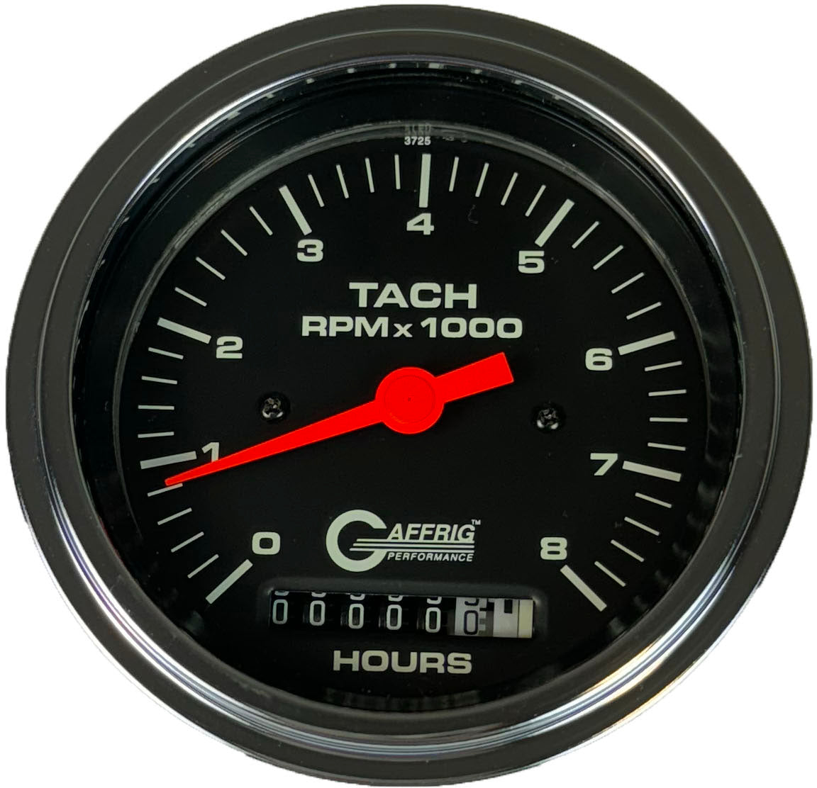 GAFFRIG 3 3/8 INCH ELECTRIC TACH/HOUR METER 0-6000, 8000, & 10000 RPM GAUGE BLACK STEP RIM (008) / CHROME/POLISHED / 8000 RPM