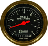 GAFFRIG 3 3/8 INCH ELECTRIC TACH/HOUR METER 0-6000, 8000, & 10000 RPM GAUGE BLACK STEP RIM (008) / GOLD / 8000 RPM