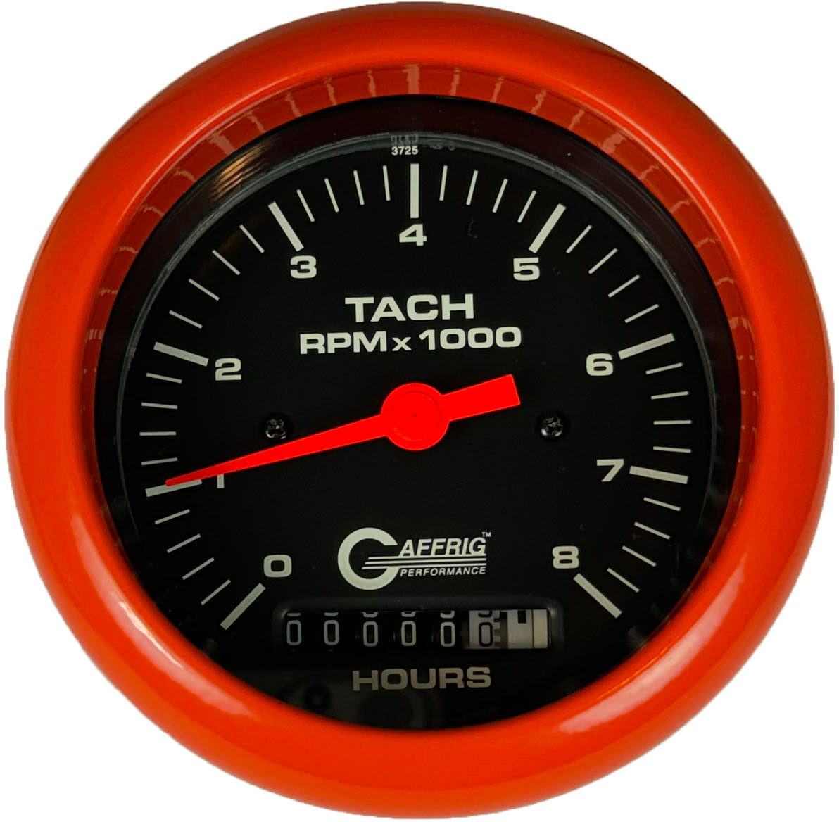 GAFFRIG 3 3/8 INCH ELECTRIC TACH/HOUR METER 0-6000, 8000, & 10000 RPM GAUGE BLACK FAT RIM (338) / ORANGE / 8000 RPM