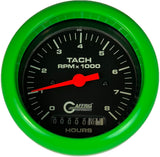 GAFFRIG 3 3/8 INCH ELECTRIC TACH/HOUR METER 0-6000, 8000, & 10000 RPM GAUGE BLACK FAT RIM (338) / LIME GREEN / 8000 RPM