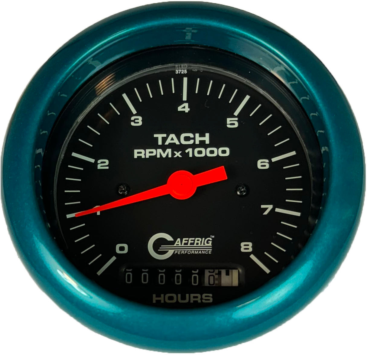 GAFFRIG 3 3/8 INCH ELECTRIC TACH/HOUR METER 0-6000, 8000, & 10000 RPM GAUGE BLACK FAT RIM (338) / TEAL / 8000 RPM