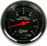 GAFFRIG 3 3/8 INCH ELECTRIC TACH/HOUR METER 0-6000, 8000, & 10000 RPM GAUGE BLACK FAT RIM (338) / CHROME/POLISHED / 8000 RPM