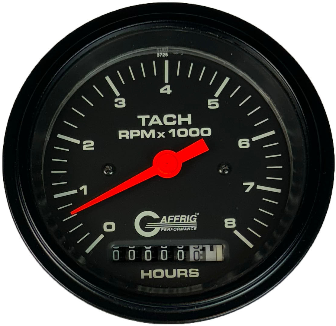 GAFFRIG 3 3/8 INCH ELECTRIC TACH/HOUR METER 0-6000, 8000, & 10000 RPM GAUGE BLACK STEP RIM (008) / BLACK / 8000 RPM