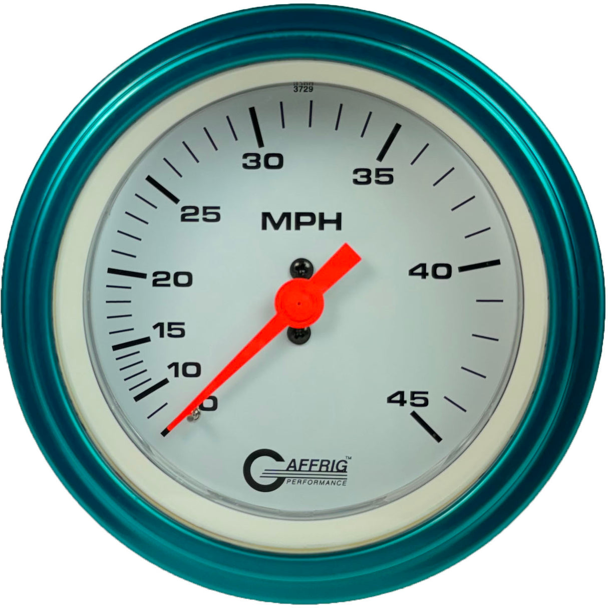 GAFFRIG 3 3/8 INCH MECHANICAL DRY SPEEDOMETER 45 MPH - HEAD ONLY STEP RIM (008) / TEAL / WHITE