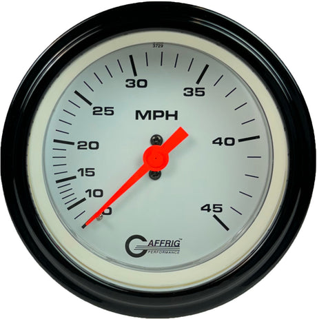 GAFFRIG 3 3/8 INCH MECHANICAL DRY SPEEDOMETER 45 MPH - HEAD ONLY STEP RIM (008) / BLACK / WHITE