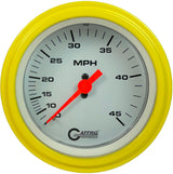 GAFFRIG 3 3/8 INCH MECHANICAL DRY SPEEDOMETER 45 MPH - HEAD ONLY STEP RIM (008) / YELLOW / WHITE