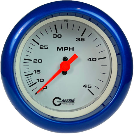 GAFFRIG 3 3/8 INCH MECHANICAL DRY SPEEDOMETER 45 MPH - HEAD ONLY FAT RIM (338) / BLUE / WHITE