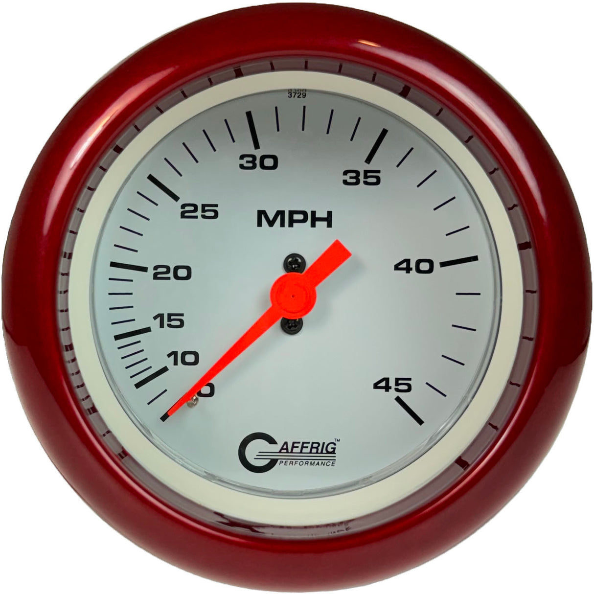 GAFFRIG 3 3/8 INCH MECHANICAL DRY SPEEDOMETER 45 MPH - HEAD ONLY FAT RIM (338) / RED / WHITE