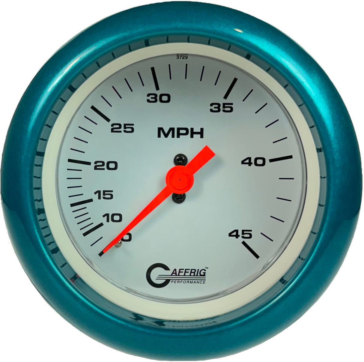 GAFFRIG 3 3/8 INCH MECHANICAL DRY SPEEDOMETER 45 MPH - HEAD ONLY FAT RIM (338) / TEAL / WHITE