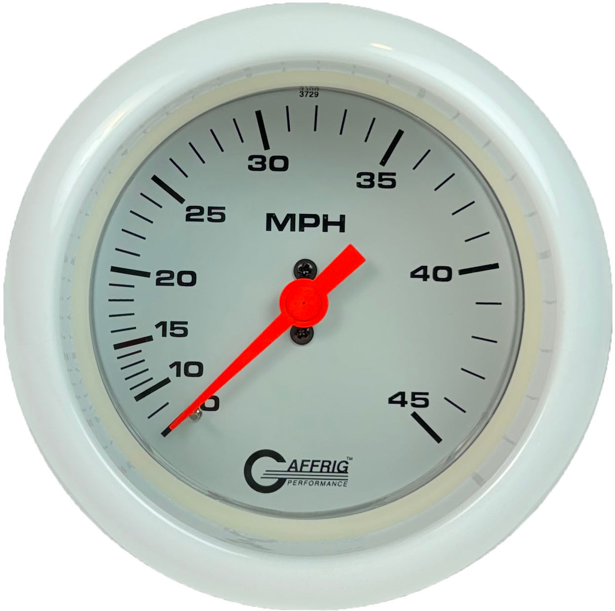 GAFFRIG 3 3/8 INCH MECHANICAL DRY SPEEDOMETER 45 MPH - HEAD ONLY FAT RIM (338) / WHITE / WHITE