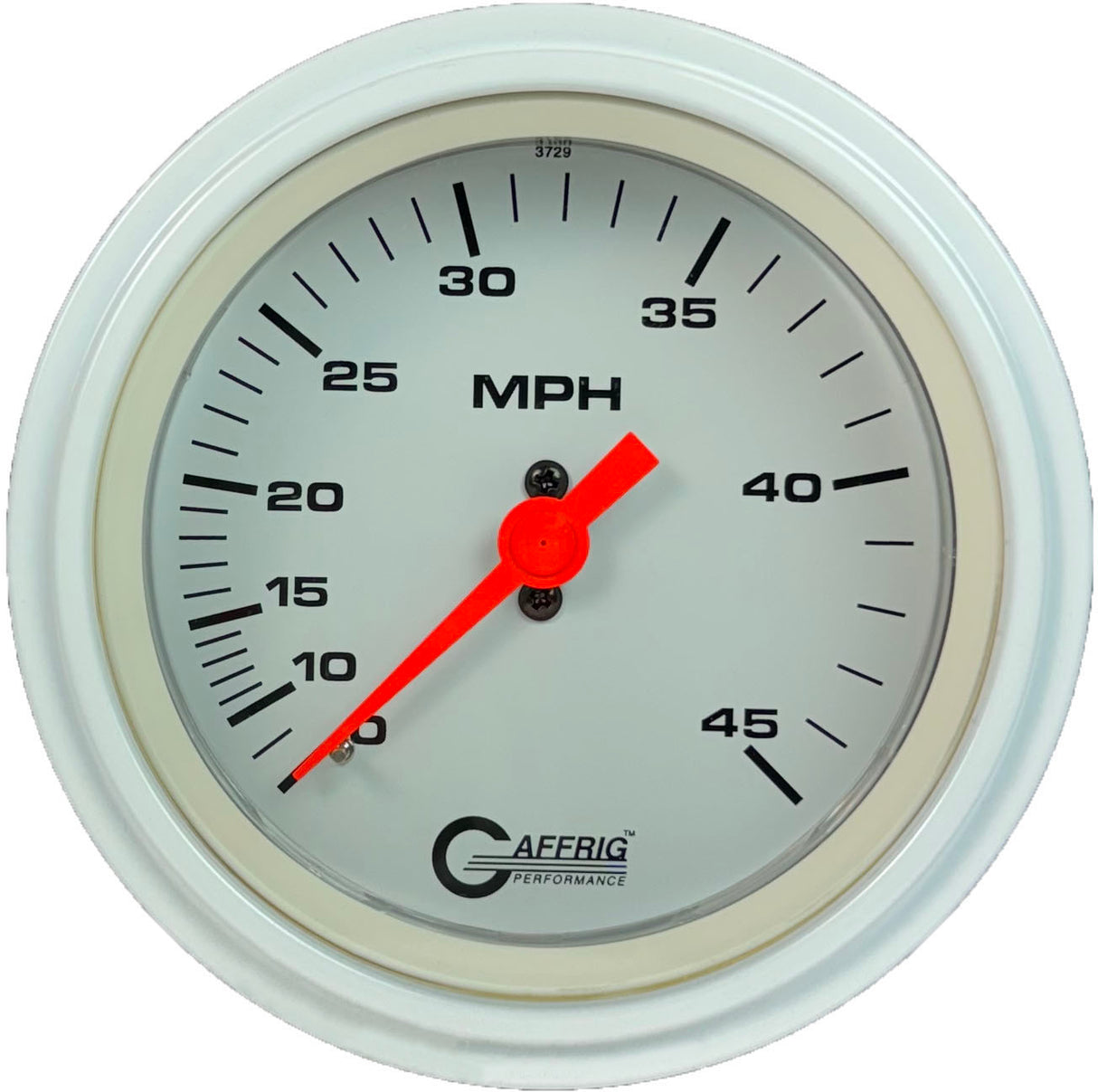 GAFFRIG 3 3/8 INCH MECHANICAL DRY SPEEDOMETER 45 MPH - HEAD ONLY STEP RIM (008) / WHITE / WHITE