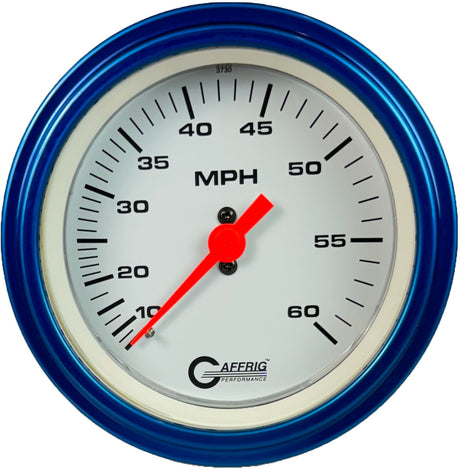 GAFFRIG 3 3/8 INCH MECHANICAL DRY SPEEDOMETER 60 MPH - HEAD ONLY STEP RIM (008) / BLUE / WHITE