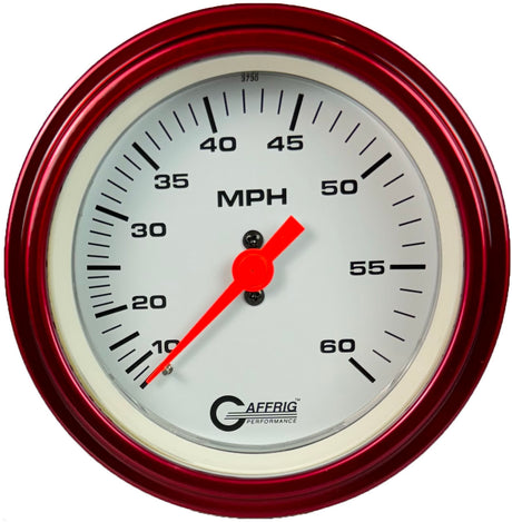 GAFFRIG 3 3/8 INCH MECHANICAL DRY SPEEDOMETER 60 MPH - HEAD ONLY STEP RIM (008) / RED / WHITE