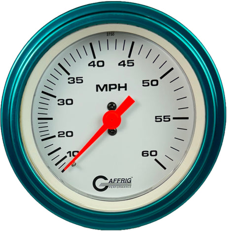 GAFFRIG 3 3/8 INCH MECHANICAL DRY SPEEDOMETER 60 MPH - HEAD ONLY STEP RIM (008) / TEAL / WHITE