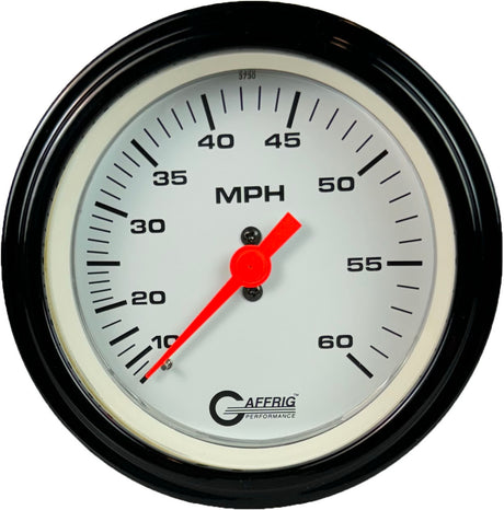 GAFFRIG 3 3/8 INCH MECHANICAL DRY SPEEDOMETER 60 MPH - HEAD ONLY STEP RIM (008) / BLACK / WHITE