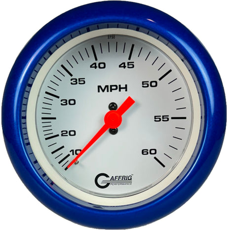 GAFFRIG 3 3/8 INCH MECHANICAL DRY SPEEDOMETER 60 MPH - HEAD ONLY FAT RIM (338) / BLUE / WHITE