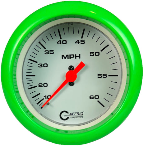 GAFFRIG 3 3/8 INCH MECHANICAL DRY SPEEDOMETER 60 MPH - HEAD ONLY FAT RIM (338) / LIME GREEN / WHITE