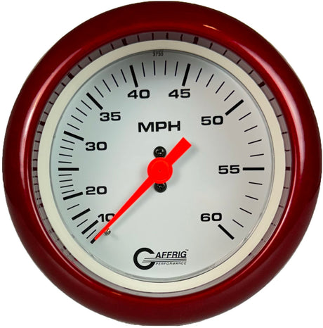 GAFFRIG 3 3/8 INCH MECHANICAL DRY SPEEDOMETER 60 MPH - HEAD ONLY FAT RIM (338) / RED / WHITE