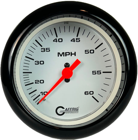 GAFFRIG 3 3/8 INCH MECHANICAL DRY SPEEDOMETER 60 MPH - HEAD ONLY FAT RIM (338) / BLACK / WHITE