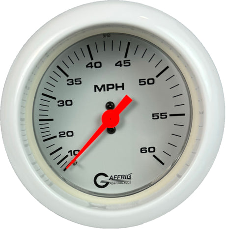 GAFFRIG 3 3/8 INCH MECHANICAL DRY SPEEDOMETER 60 MPH - HEAD ONLY FAT RIM (338) / WHITE / WHITE