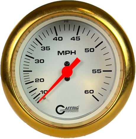 GAFFRIG 3 3/8 INCH MECHANICAL DRY SPEEDOMETER 60 MPH - HEAD ONLY FAT RIM (338) / GOLD / WHITE