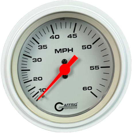 GAFFRIG 3 3/8 INCH MECHANICAL DRY SPEEDOMETER 60 MPH - HEAD ONLY STEP RIM (008) / WHITE / WHITE