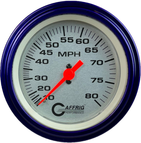 GAFFRIG 3 3/8 INCH MECHANICAL DRY SPEEDOMETER 80 MPH - HEAD ONLY PLATINUM / STEP RIM (008) / PURPLE