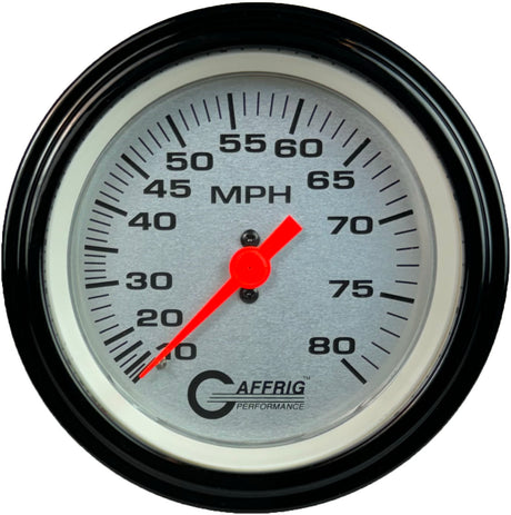 GAFFRIG 3 3/8 INCH MECHANICAL DRY SPEEDOMETER 80 MPH - HEAD ONLY PLATINUM / STEP RIM (008) / BLACK