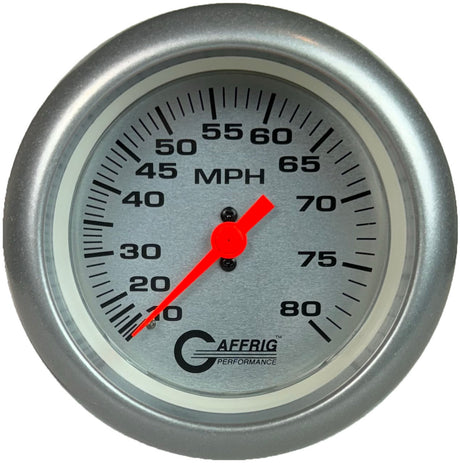 GAFFRIG 3 3/8 INCH MECHANICAL DRY SPEEDOMETER 80 MPH - HEAD ONLY PLATINUM / FAT RIM (338) / PLATINUM