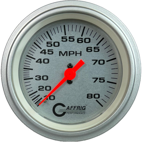 GAFFRIG 3 3/8 INCH MECHANICAL DRY SPEEDOMETER 80 MPH - HEAD ONLY PLATINUM / STEP RIM (008) / PLATINUM