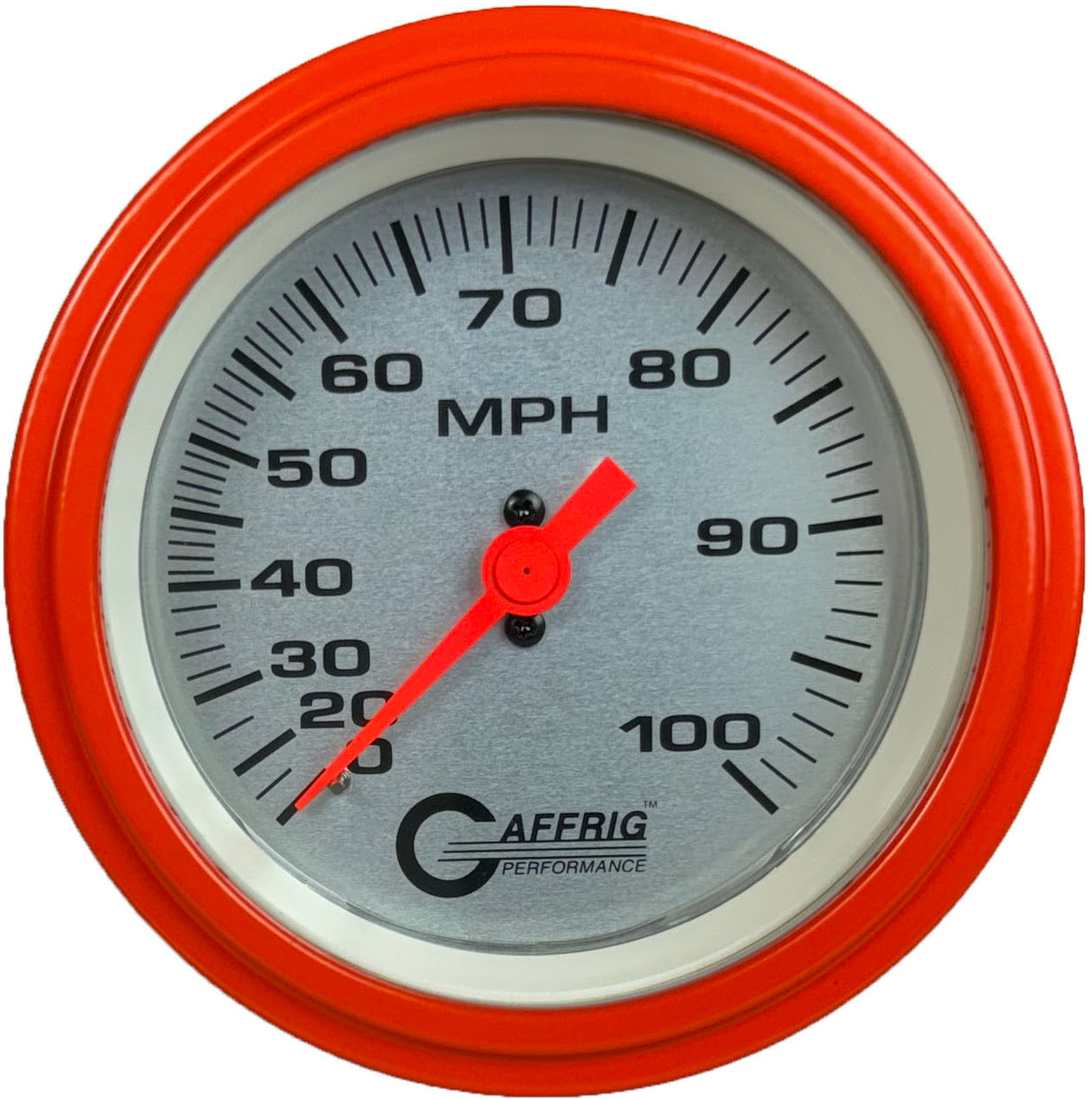 GAFFRIG 3 3/8 INCH MECHANICAL DRY SPEEDOMETER 100 MPH - HEAD ONLY STEP RIM (008) / ORANGE / PLATINUM