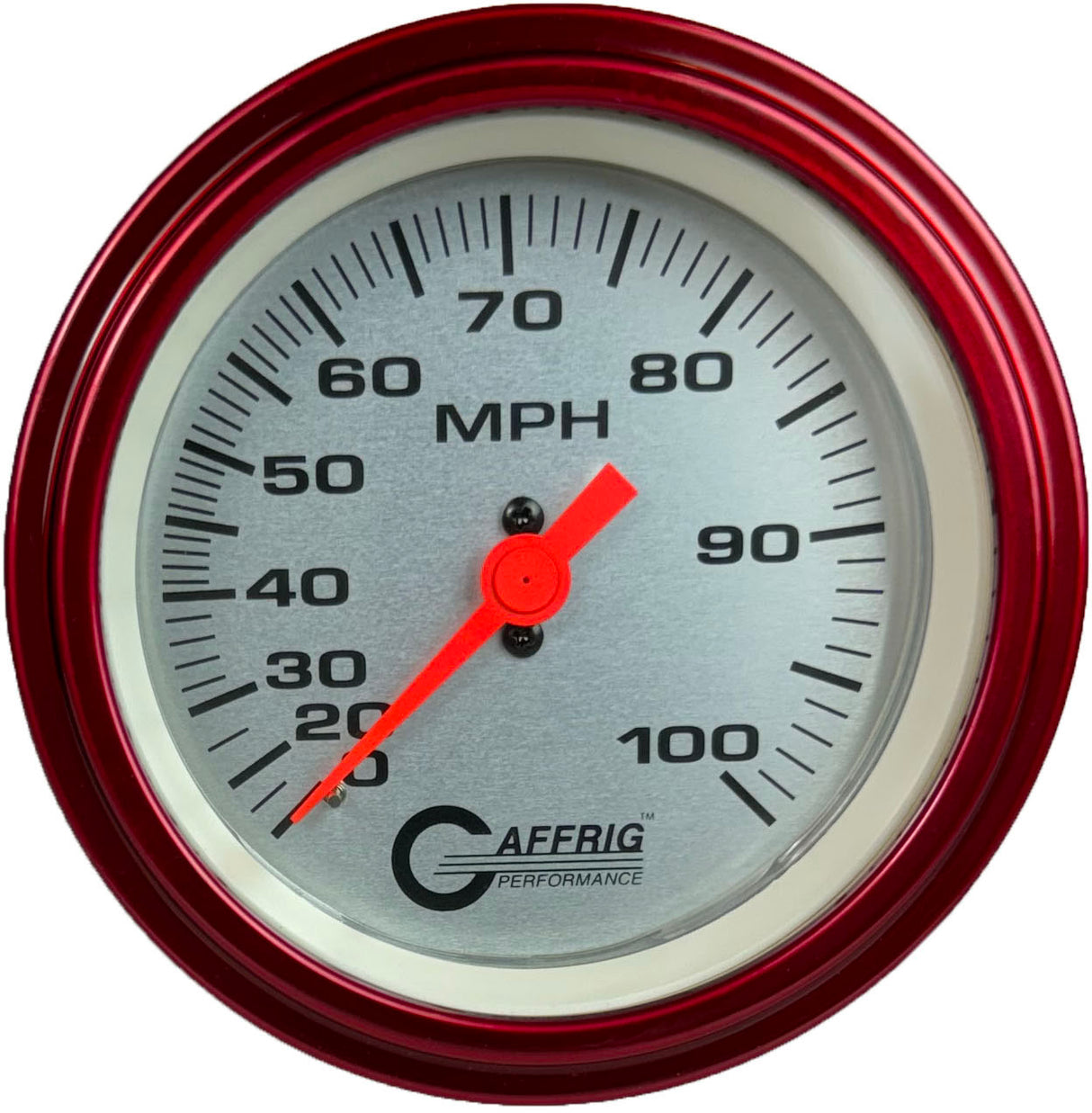 GAFFRIG 3 3/8 INCH MECHANICAL DRY SPEEDOMETER 100 MPH - HEAD ONLY STEP RIM (008) / RED / PLATINUM