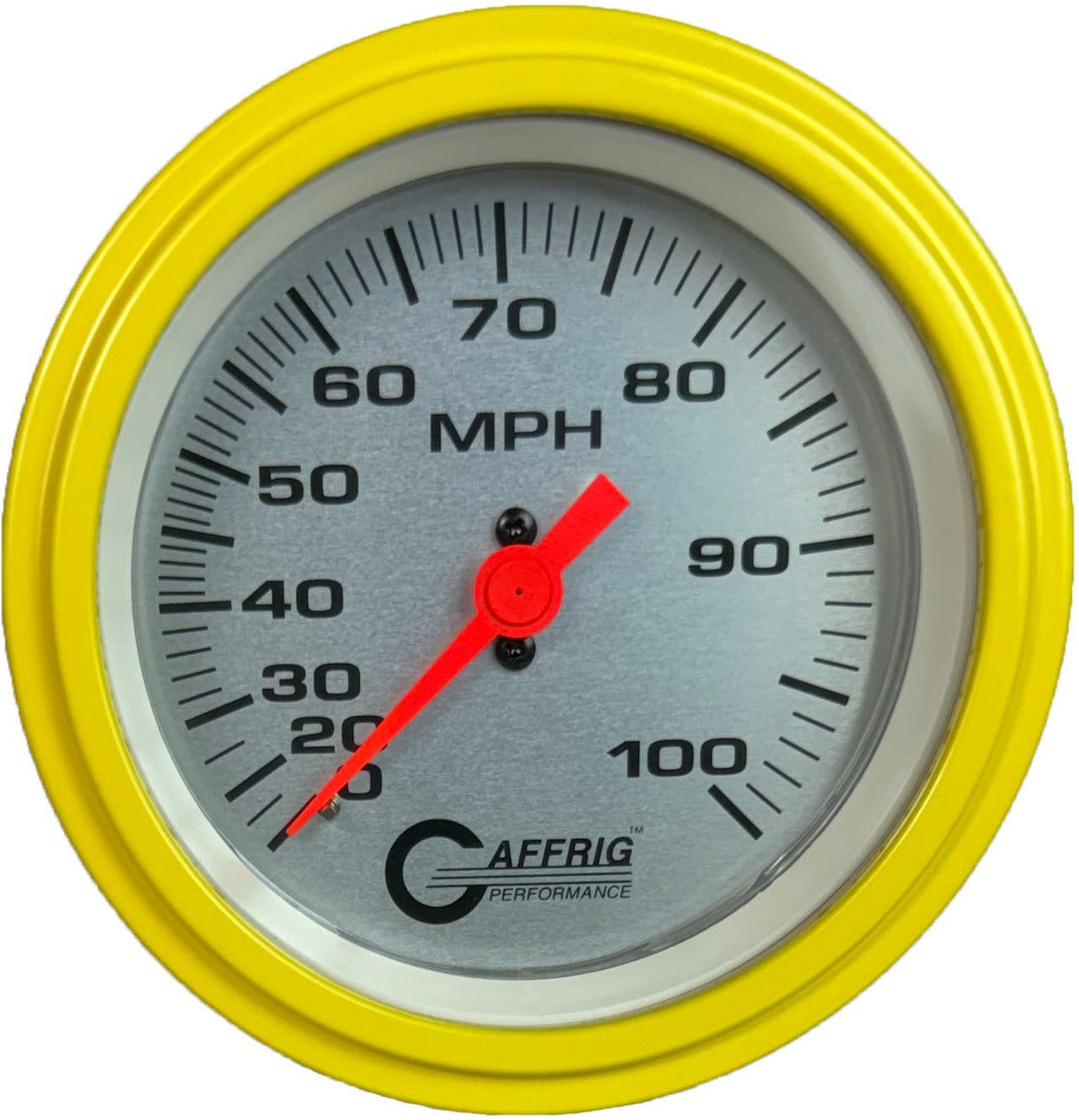 GAFFRIG 3 3/8 INCH MECHANICAL DRY SPEEDOMETER 100 MPH - HEAD ONLY STEP RIM (008) / YELLOW / PLATINUM