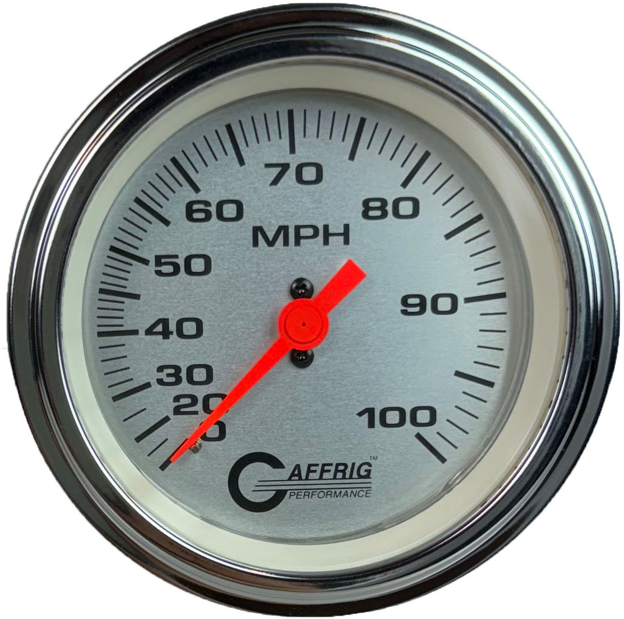 GAFFRIG 3 3/8 INCH MECHANICAL DRY SPEEDOMETER 100 MPH - HEAD ONLY STEP RIM (008) / POLISHED/CHROME / PLATINUM