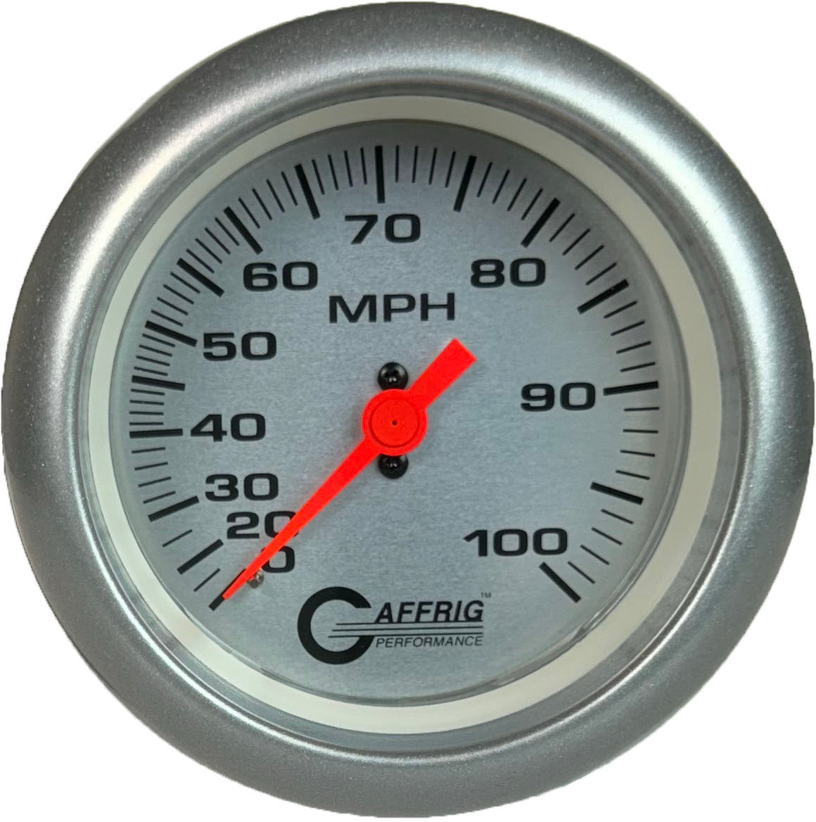 GAFFRIG 3 3/8 INCH MECHANICAL DRY SPEEDOMETER 100 MPH - HEAD ONLY FAT RIM (338) / PLATINUM / PLATINUM