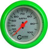 GAFFRIG 3 3/8 INCH MECHANICAL DRY SPEEDOMETER 100 MPH - HEAD ONLY FAT RIM (338) / LIME GREEN / PLATINUM