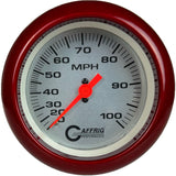 GAFFRIG 3 3/8 INCH MECHANICAL DRY SPEEDOMETER 100 MPH - HEAD ONLY FAT RIM (338) / RED / PLATINUM