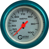 GAFFRIG 3 3/8 INCH MECHANICAL DRY SPEEDOMETER 100 MPH - HEAD ONLY FAT RIM (338) / TEAL / PLATINUM