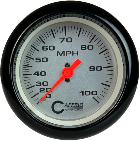 GAFFRIG 3 3/8 INCH MECHANICAL DRY SPEEDOMETER 100 MPH - HEAD ONLY FAT RIM (338) / BLACK / PLATINUM