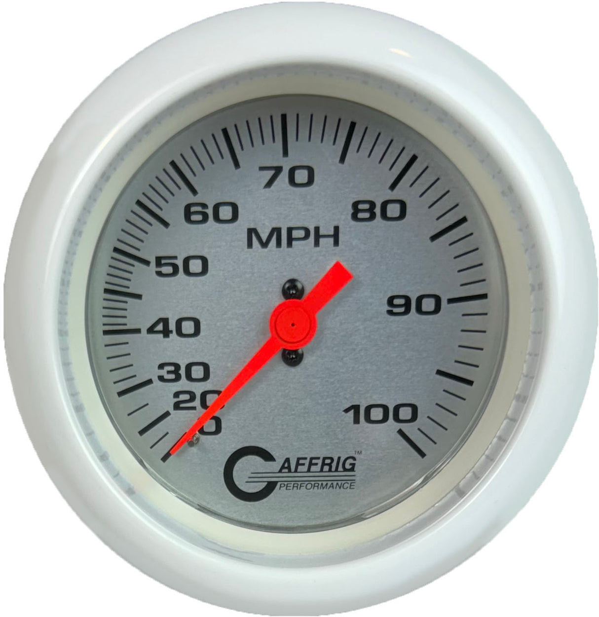 GAFFRIG 3 3/8 INCH MECHANICAL DRY SPEEDOMETER 100 MPH - HEAD ONLY FAT RIM (338) / WHITE / PLATINUM