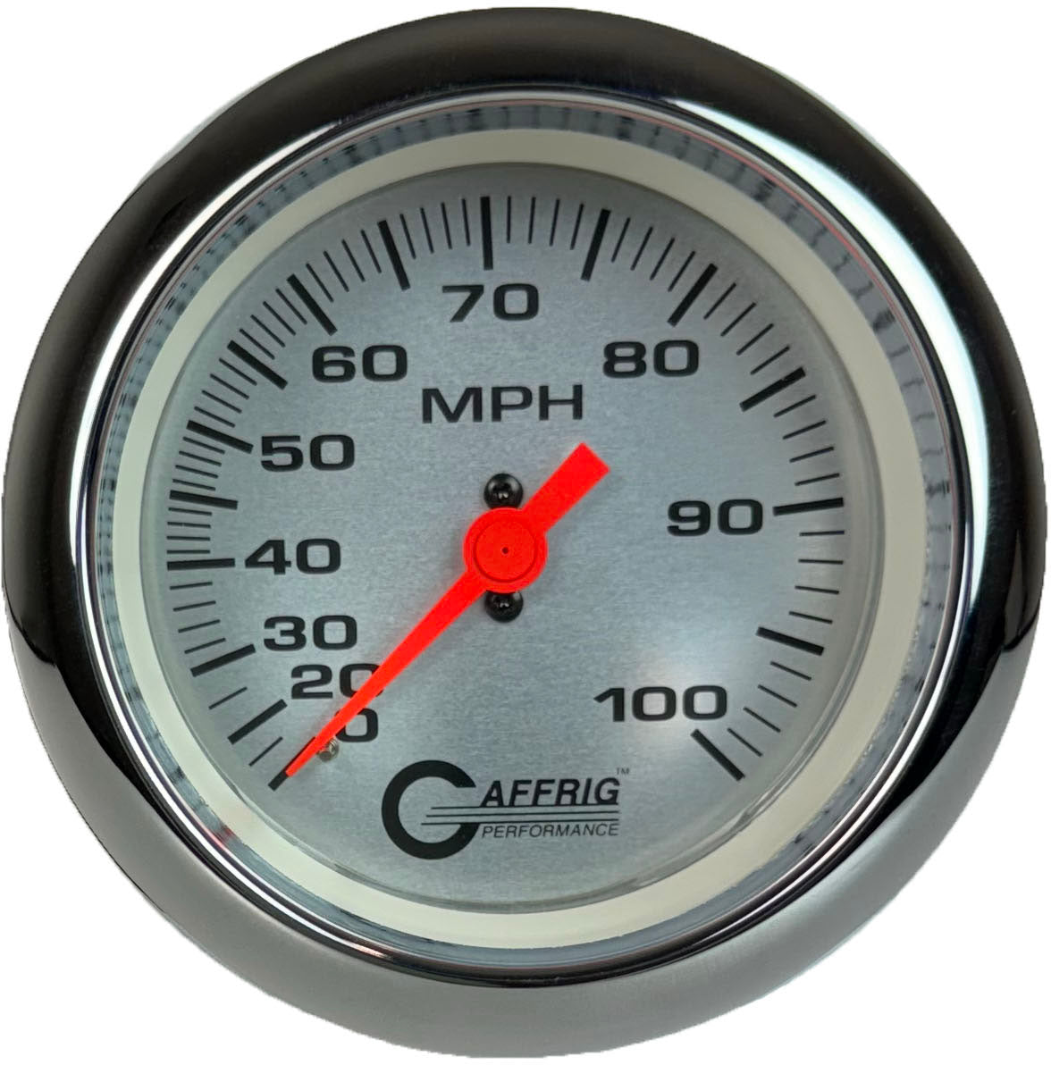 GAFFRIG 3 3/8 INCH MECHANICAL DRY SPEEDOMETER 100 MPH - HEAD ONLY FAT RIM (338) / POLISHED/CHROME / PLATINUM