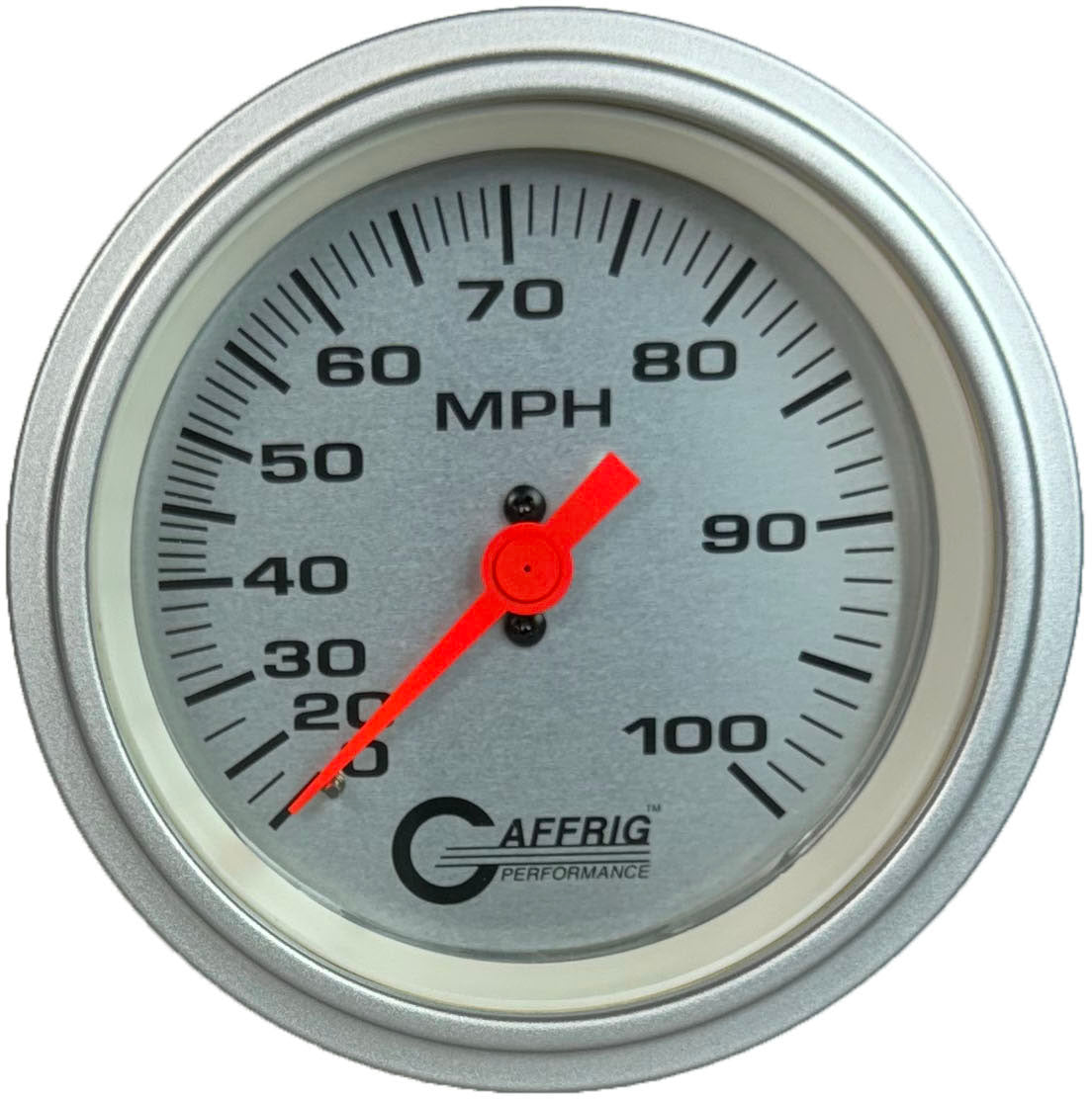 GAFFRIG 3 3/8 INCH MECHANICAL DRY SPEEDOMETER 100 MPH - HEAD ONLY STEP RIM (008) / PLATINUM / PLATINUM