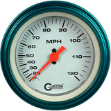 GAFFRIG 3 3/8 INCH MECHANICAL DRY SPEEDOMETER 120 MPH - HEAD ONLY WHITE / STEP RIM (008) / TEAL