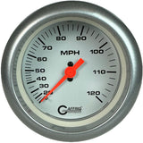 GAFFRIG 3 3/8 INCH MECHANICAL DRY SPEEDOMETER 120 MPH - HEAD ONLY WHITE / FAT RIM (338) / PLATINUM