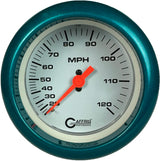 GAFFRIG 3 3/8 INCH MECHANICAL DRY SPEEDOMETER 120 MPH - HEAD ONLY WHITE / FAT RIM (338) / TEAL