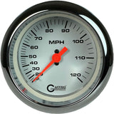 GAFFRIG 3 3/8 INCH MECHANICAL DRY SPEEDOMETER 120 MPH - HEAD ONLY WHITE / FAT RIM (338) / POLISHED/CHROME