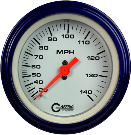 GAFFRIG 3 3/8 INCH MECHANICAL DRY SPEEDOMETER 140 MPH - HEAD ONLY WHITE / STEP RIM (008) / PURPLE