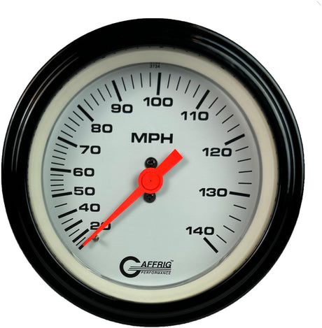 GAFFRIG 3 3/8 INCH MECHANICAL DRY SPEEDOMETER 140 MPH - HEAD ONLY WHITE / STEP RIM (008) / BLACK