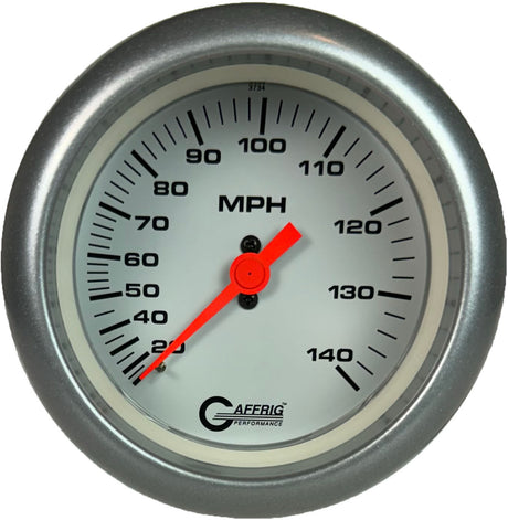 GAFFRIG 3 3/8 INCH MECHANICAL DRY SPEEDOMETER 140 MPH - HEAD ONLY WHITE / FAT RIM (338) / PLATINUM